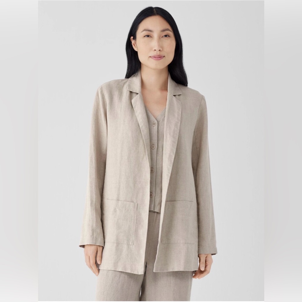 Eileen Fisher Women's Notch Collar Long Blazer Linen Open Front NWT NEW